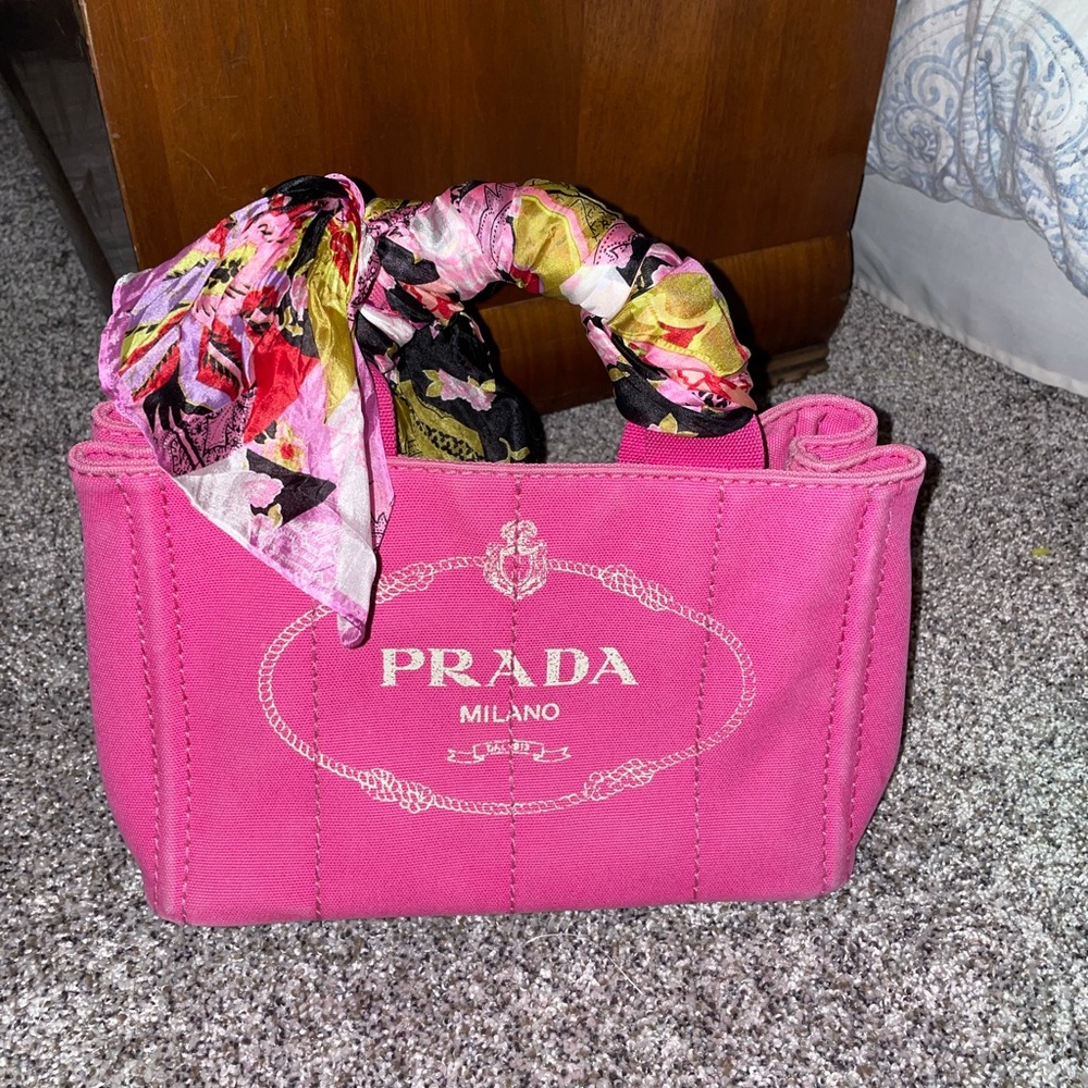 Prada Canapa Logo Handbag Pink Canvas Shoulder Bag